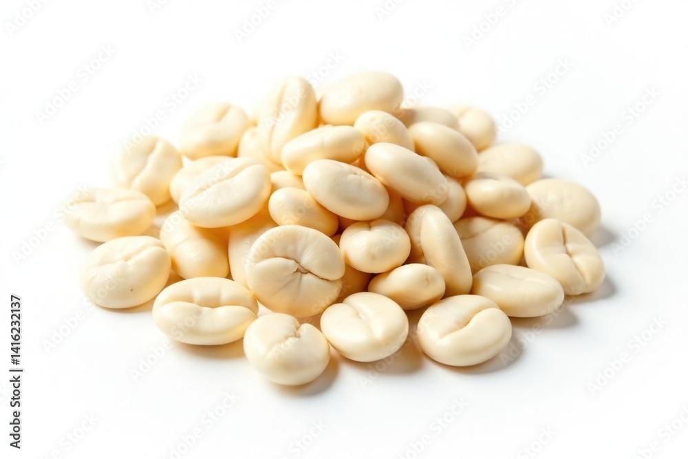 Pile of white beans isolated on bright white backdrop, cooking, white beans, heap Pile of white beans isolated on bright white backdrop, cooking, white beans, heap