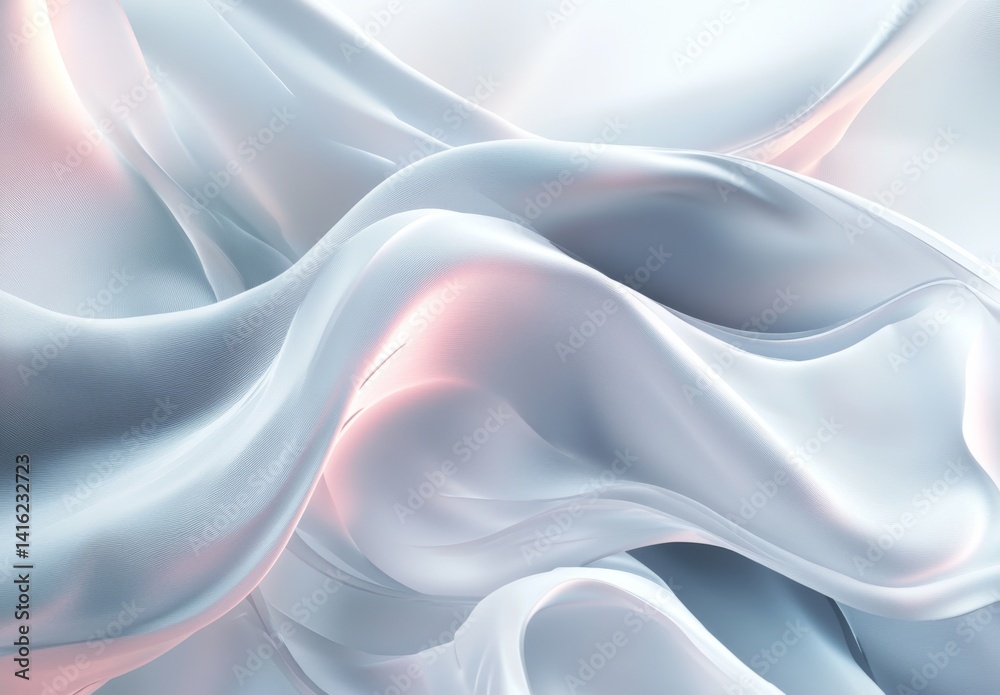 Obraz premium Abstract flowing light grey fabric with soft peach highlights.