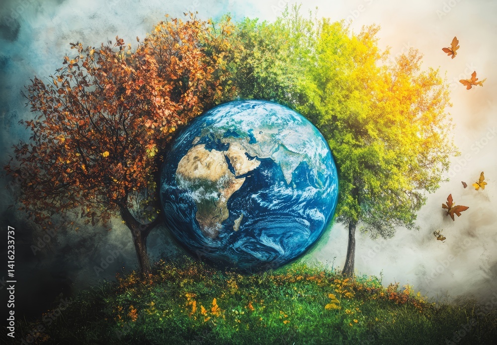 Earth Seasons Nature Spring Summer Autumn Winter Global Environmental Ecology Planet Trees