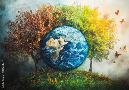 Obraz na płótnie Earth Seasons Nature Spring Summer Autumn Winter Global Environmental Ecology Planet Trees w salonie