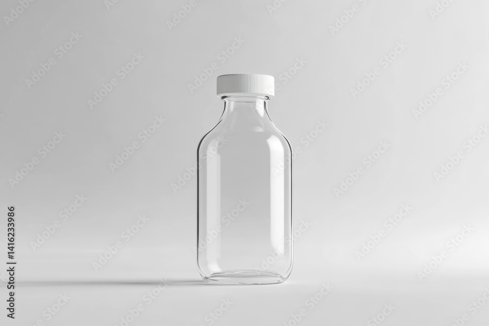 Clear glass bottle with white cap. Empty, studio shot Clear glass bottle with white cap. Empty, studio shot