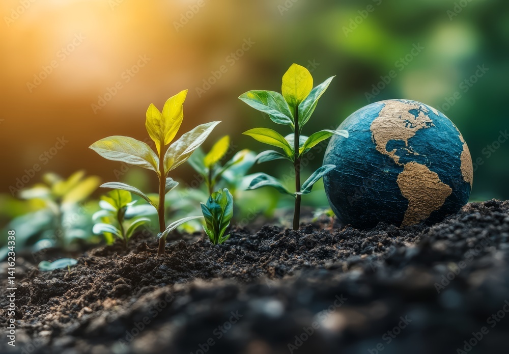 Growing Plants Earth Globe Soil Sustainability Environmental Conservation Sprout New Life Eco