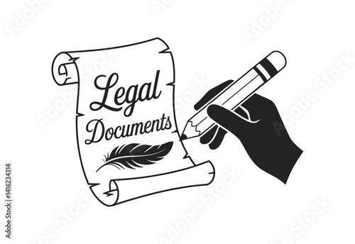 Legal Document Icon Scroll Paper with Handwriting Pen Symbol