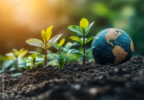 Growing Plants Earth Globe Soil Sustainability Environmental Conservation Sprout New Life Eco