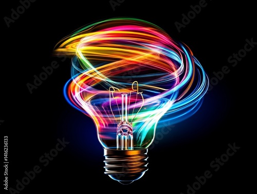 Vibrant light bulb, swirling colors
