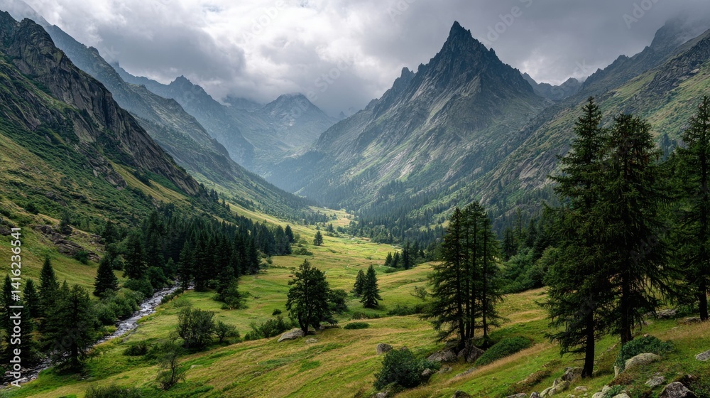 a mountain range with a green valley in between,stock image a mountain range with a green valley in between,stock image
