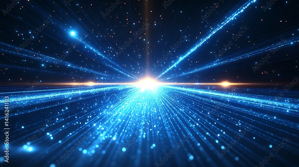 Naklejka premium Futuristic Blue Light Trails on Digital Highway