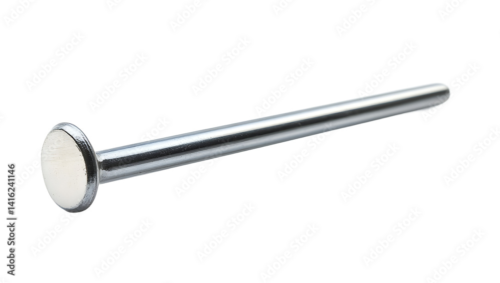 Sharp metal pin with rounded head, isolated on a clean background for construction and hardware concepts Sharp metal pin with rounded head, isolated on a clean background for construction and hardware concepts