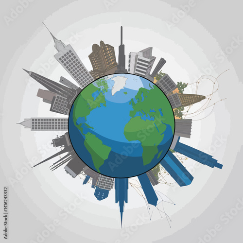 Earth's Wonders in 2D Vector Art. A Towering Tribute to World Attractions and Architectural Marvels

