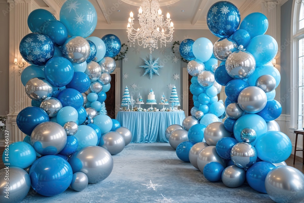 Enchanting Winter Wonderland Decor with Icy Blue and Silver Balloons for a Peaceful Celebration