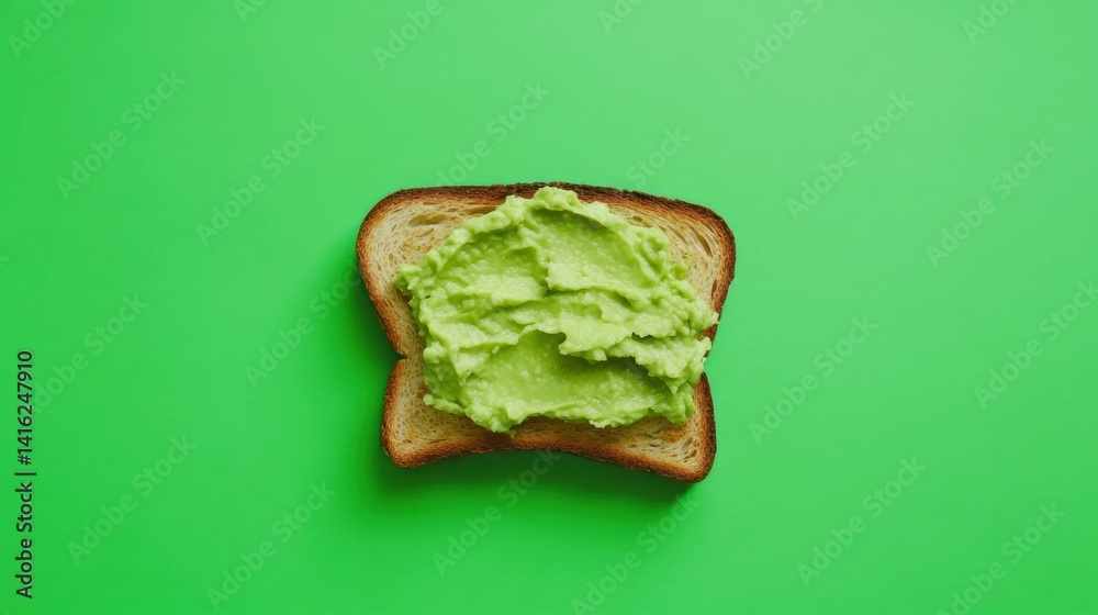 A slice of bread topped with creamy green avocado spread on a vibrant green background, highlighting healthy eating for modern lifestyles. A slice of bread topped with creamy green avocado spread on a vibrant green background, highlighting healthy eating for modern lifestyles.