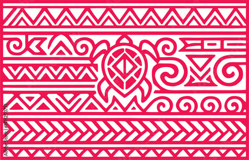 Polynesian Tribal Turtle Pattern Design in Red and White