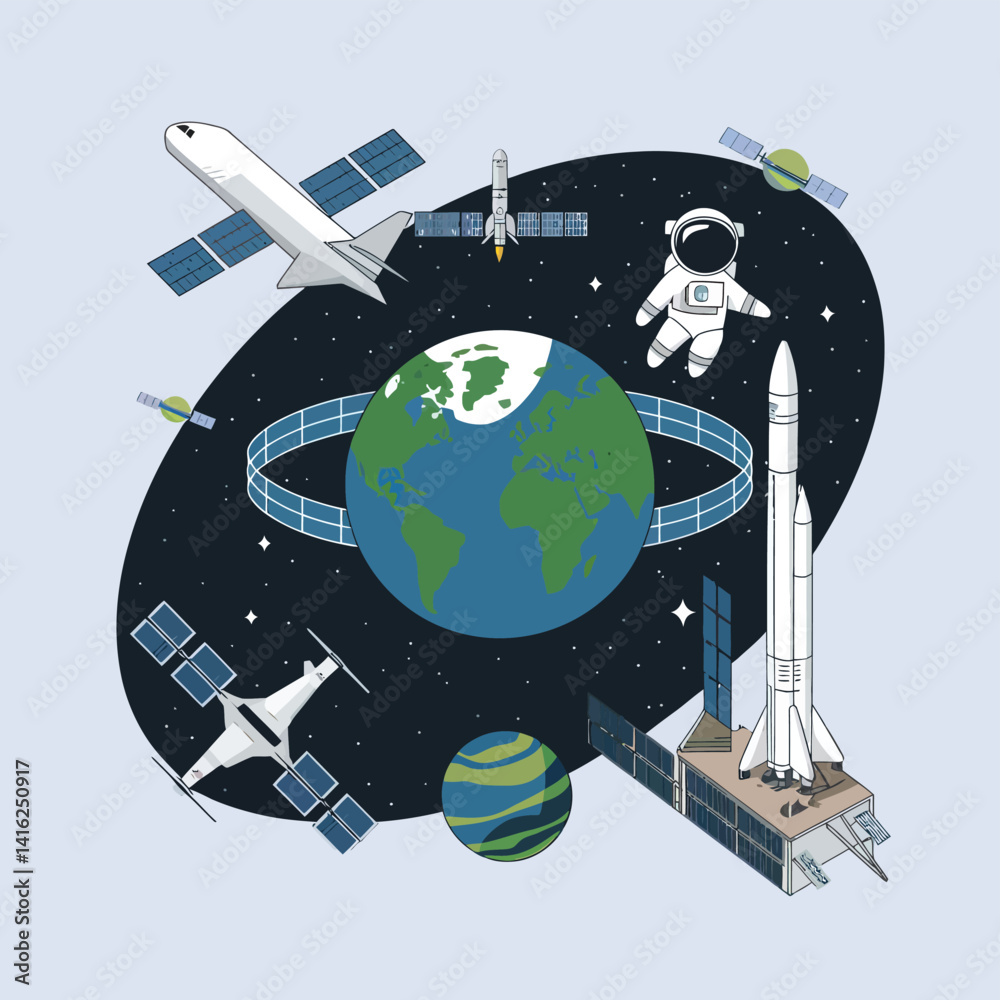 Fototapeta premium Earth's Wonders in 2D Vector Art. A Towering Tribute to World Attractions and Architectural Marvels 