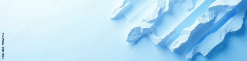 Fototapeta premium Textured white layers in geometric shapes create abstract background with blue hue, triangles, diamonds