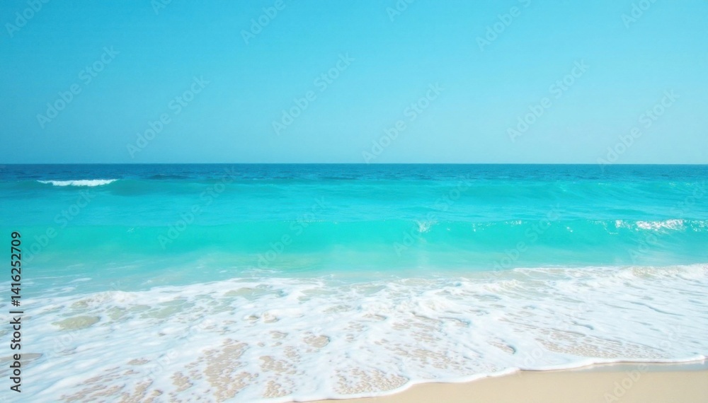 Fototapeta premium Turquoise ocean foam and wave pattern against a clear blue sky , natural, ocean