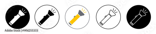 flashlight flat icon. Flashlight flat icon with a bright beam. Electric lamp battery powered. Pocket flashlight. Light source. Vector illustration flat design. Isolated on white background.