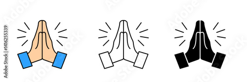folded hands request help. Folded hands icons set. Request for help. Gratitude. Pray