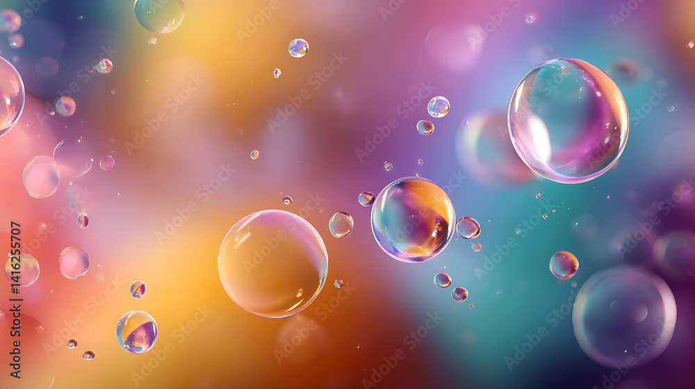 Colorful bubbles floating against a vibrant abstract background with soft hues and light Colorful bubbles floating against a vibrant abstract background with soft hues and light