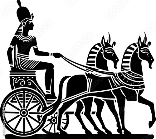Ancient Egyptian charioteer riding a chariot drawn by horses  