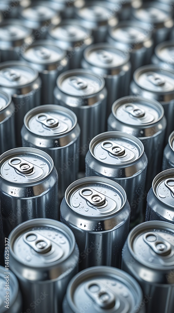 Endless rows of shiny aluminum cans forming a repetitive pattern, perfect visual for manufacturing, beverage industry, mass production and commercial packaging themes
Endless rows of shiny aluminum cans forming a repetitive pattern, perfect visual for manufacturing, beverage industry, mass production and commercial packaging themes