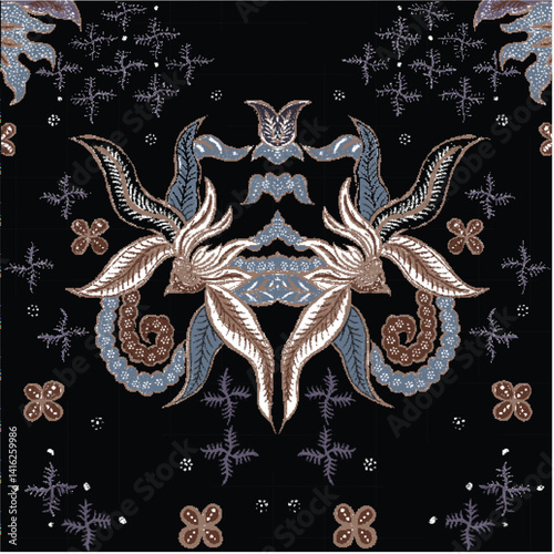 Elegant Indonesian Batik Design with Floral Ornament