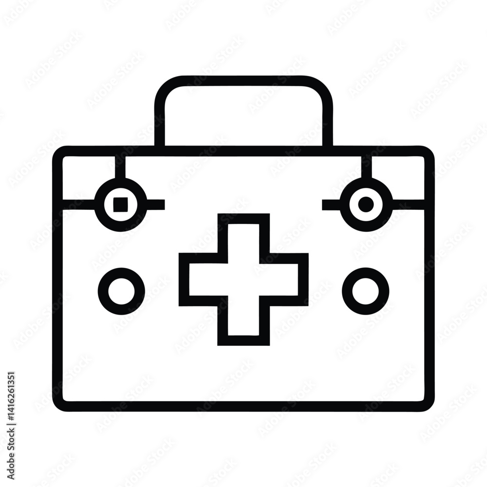 Obraz premium Outline First Aid Kit Icon with Cross Symbol and Handle on Transparent Background