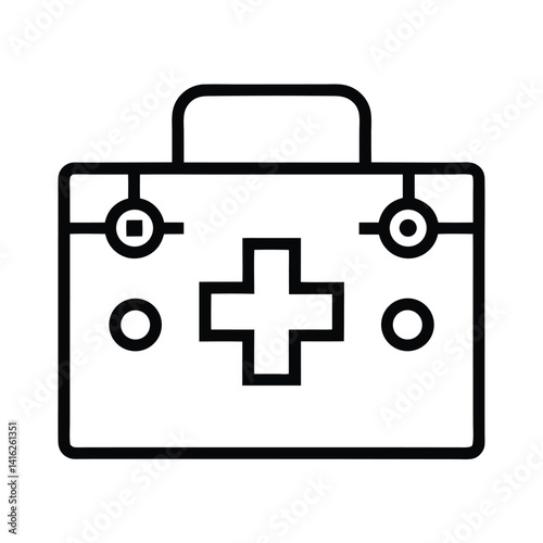 Outline First Aid Kit Icon with Cross Symbol and Handle on Transparent Background