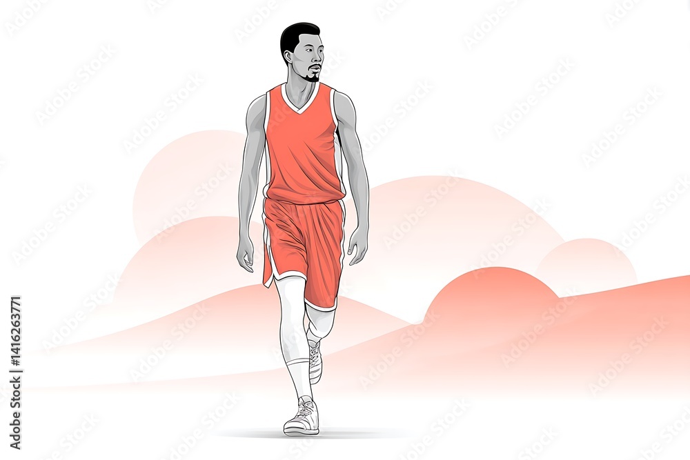Confident Basketball Player Walking with Abstract Background. Confident Basketball Player Walking with Abstract Background.