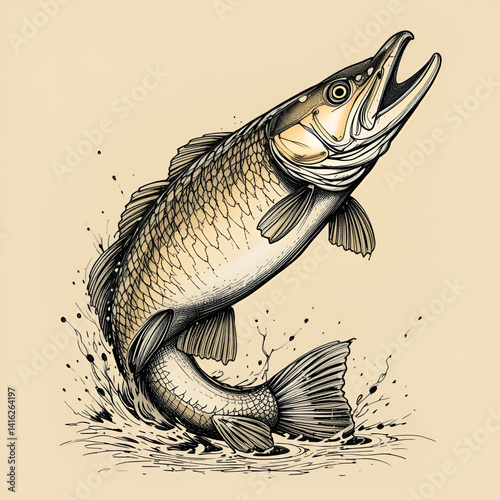 Muskellunge Hand sketched, hand drawn vector clipart