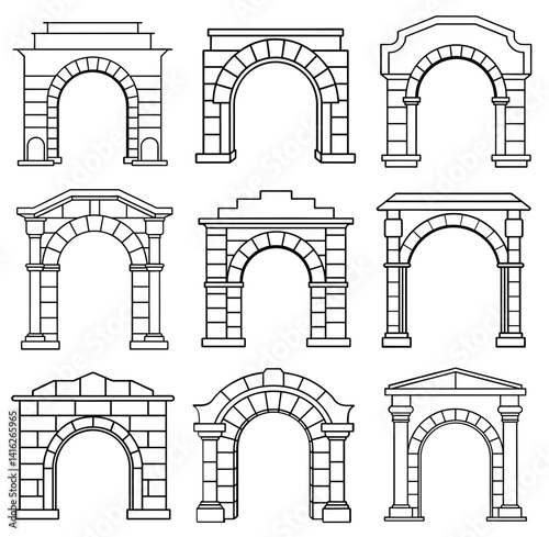Stone arch line art illustration