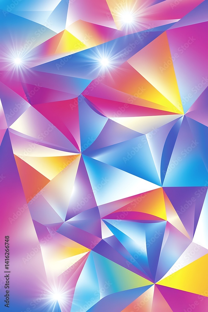 Refracted light display through geometric facets illuminating vibrant spectrum Refracted light display through geometric facets illuminating vibrant spectrum