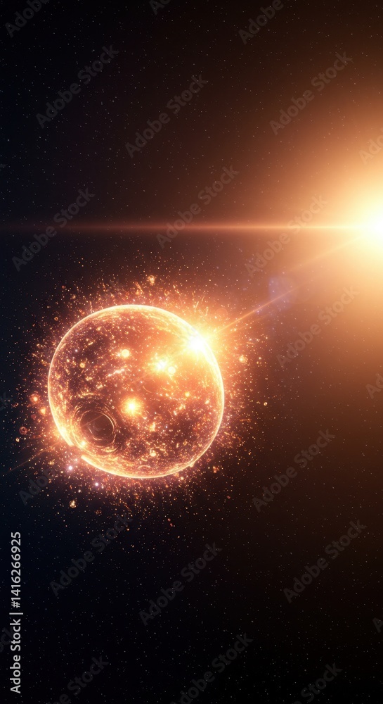 Obraz premium Cosmic Destruction A Fiery Planet Explodes in a Stunning Display of Celestial Energy and Chaos in the Vast Expanse of Space