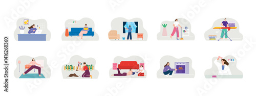 Home Activity set illustration. Flat vector illustration concept.
