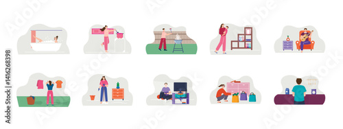 Home Activity set illustration. Flat vector illustration concept.