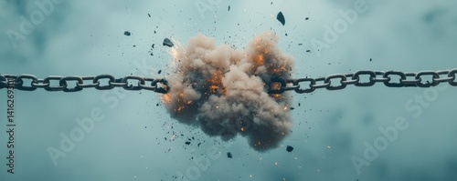 A dramatic explosion breaking a chain, symbolizing freedom and liberation from oppression.