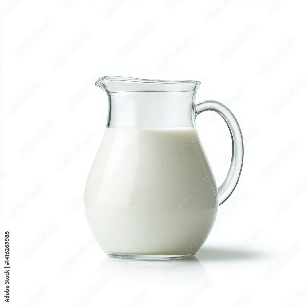 Glass pitcher filled with milk isolated on white background Glass pitcher filled with milk isolated on white background