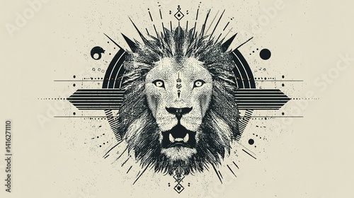 Majestic lion head design with mystical elements. photo