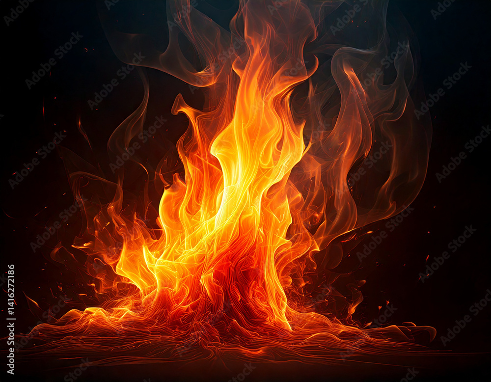 Fototapeta premium Huge flame on a dark background