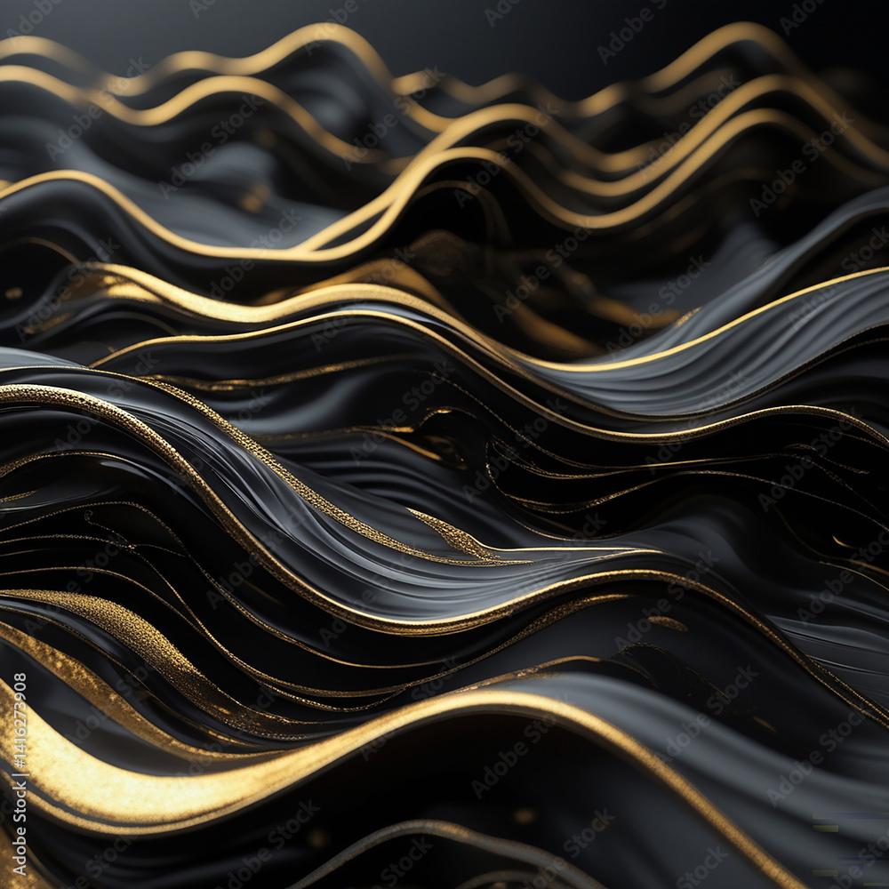 Abstract illustration of luxurious black lines on a gradient background with golden accents Abstract illustration of luxurious black lines on a gradient background with golden accents