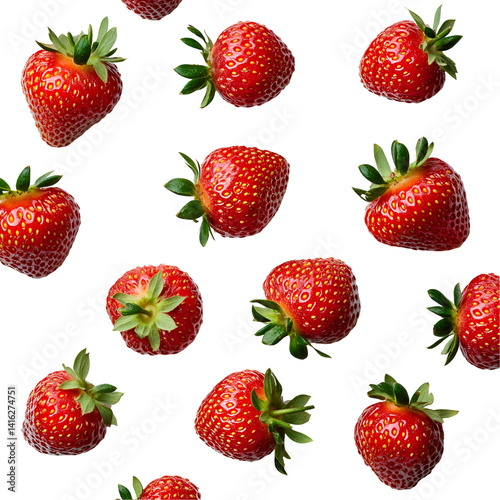 Fresh Strawberries Falling Black Background