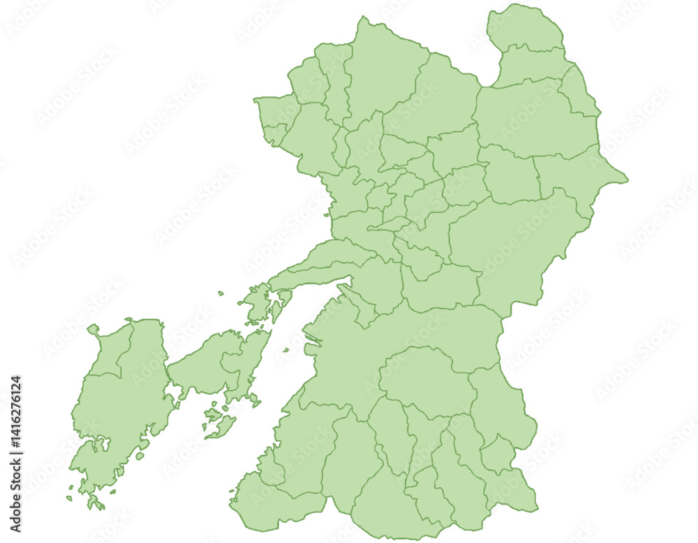 Obraz premium 熊本県 地図 黄緑 イラスト