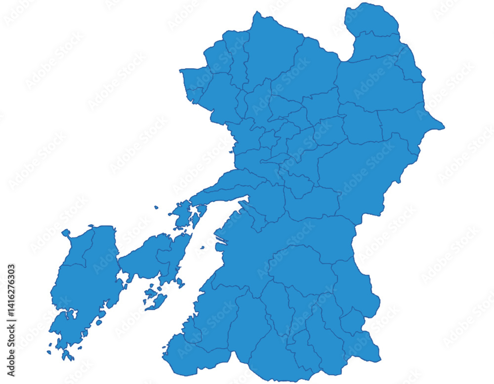 Obraz premium 熊本県 地図 ブルー イラスト