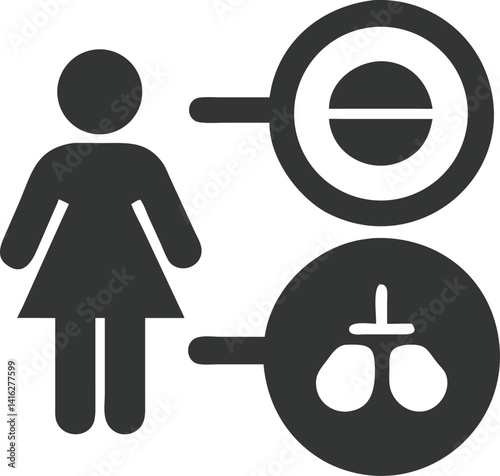 Woman Icon with Pill and Urinary Bladder Check, Transparent Background, Glyph