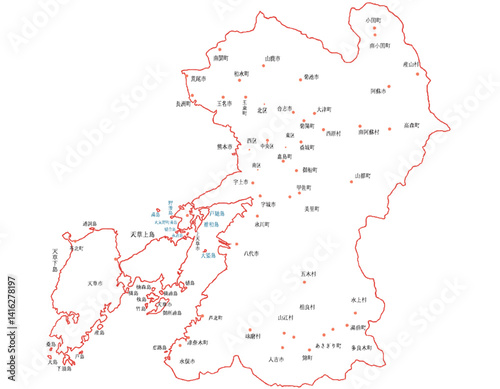 熊本県　地図　白　斑点　イラスト
