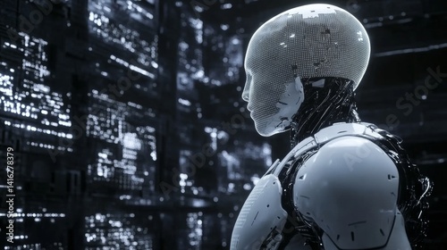 Ai robot connection: exploring futuristic technology and digital innovation with cybernetic humanoid on abstract background 