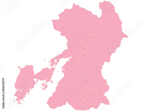 熊本県　地図　ピンク　斑点　イラスト