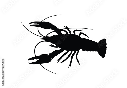 Crawfish silhouette. This image shows a crawfish, also known as crayfish or freshwater lobster, highlighting its unique features. Vector clipart black illustration design.