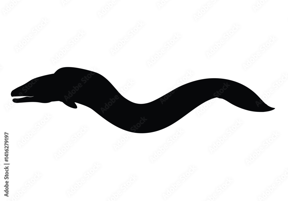 Fototapeta premium Eel silhouette. This image shows an eel, also known as a sea snake or marine eel, depicted in a streamlined and curvy form for artistic representation. Vector clipart illustration design.