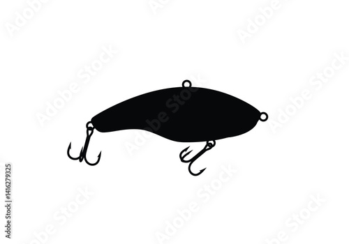 Fishing lure silhouette. This image shows a fishing lure with treble hooks, used in angling to attract fish and enhance catch efficiency. Vector clipart illustration design.