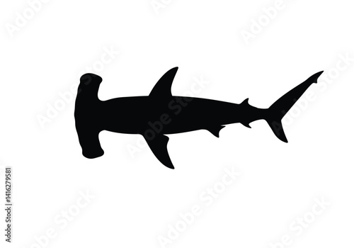 Hammerhead shark silhouette. This image shows a hammerhead shark, also referred to as Sphyrnidae, with its distinct head shape and streamlined body. Vector clipart black illustration design.